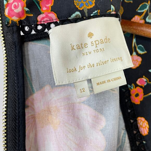 Kate Spade Floral Mixed Blossom Fit-and-Flare Dress Cotton Sleeveless womens 12 - Picture 13 of 16